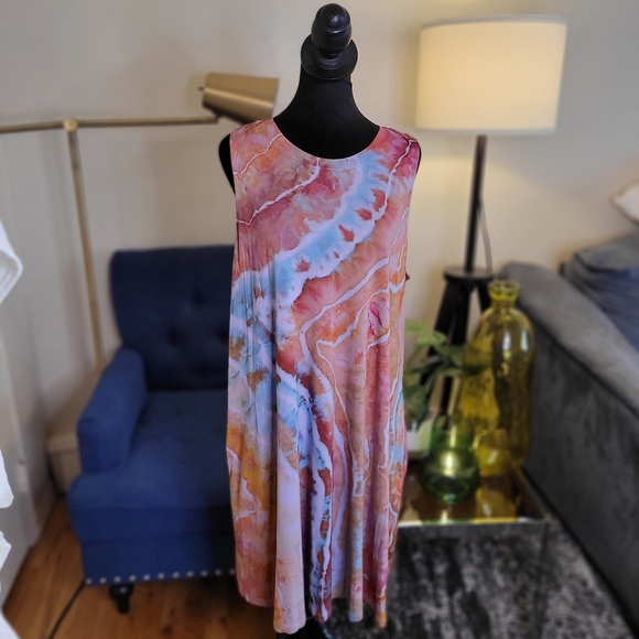 Pastel Geode Tie Dye Sleeveless Elegant Multicolor Dress Super Soft Size XXL - Picture 2 of 8